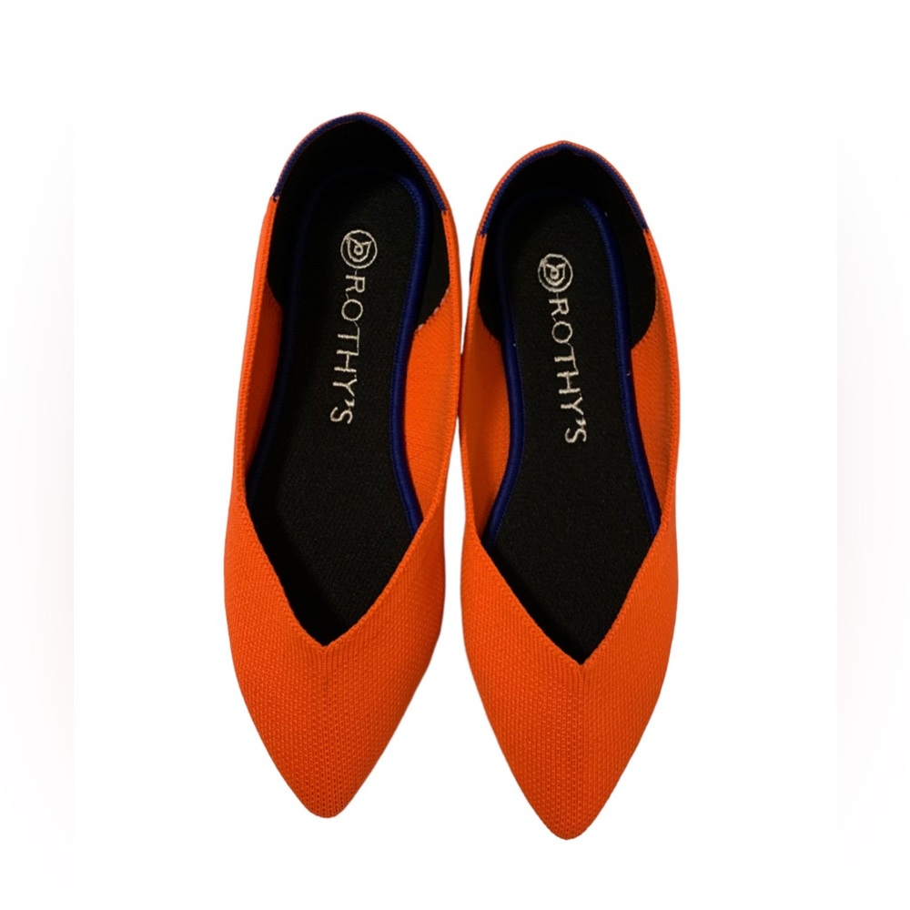 Rothy’s Orange Pointed-Toe Flats, Flame Red Orange, size 5.5
